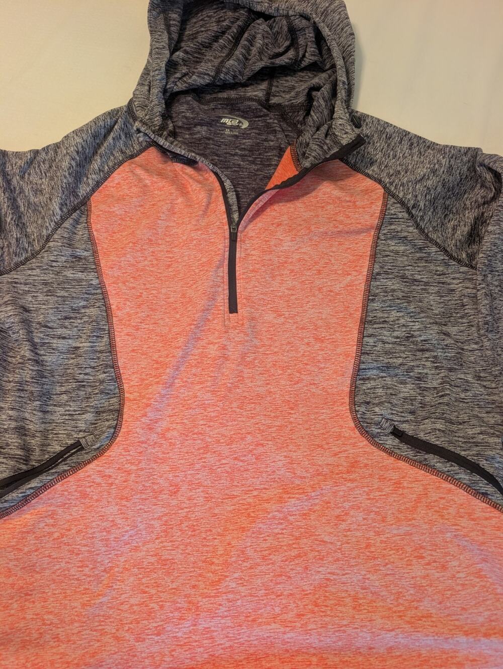 MTA Sport Women’s 1X Gray/Orange Colorblock Fleece Hoodie w/ 1/4 Zip & Pockets